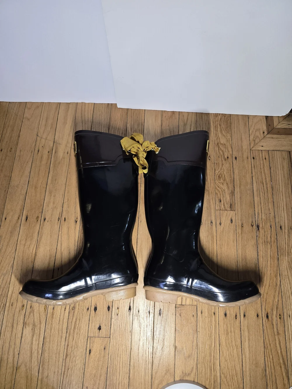 Joules Cottagecore Tall Rain Boots Black Brown Waterproof